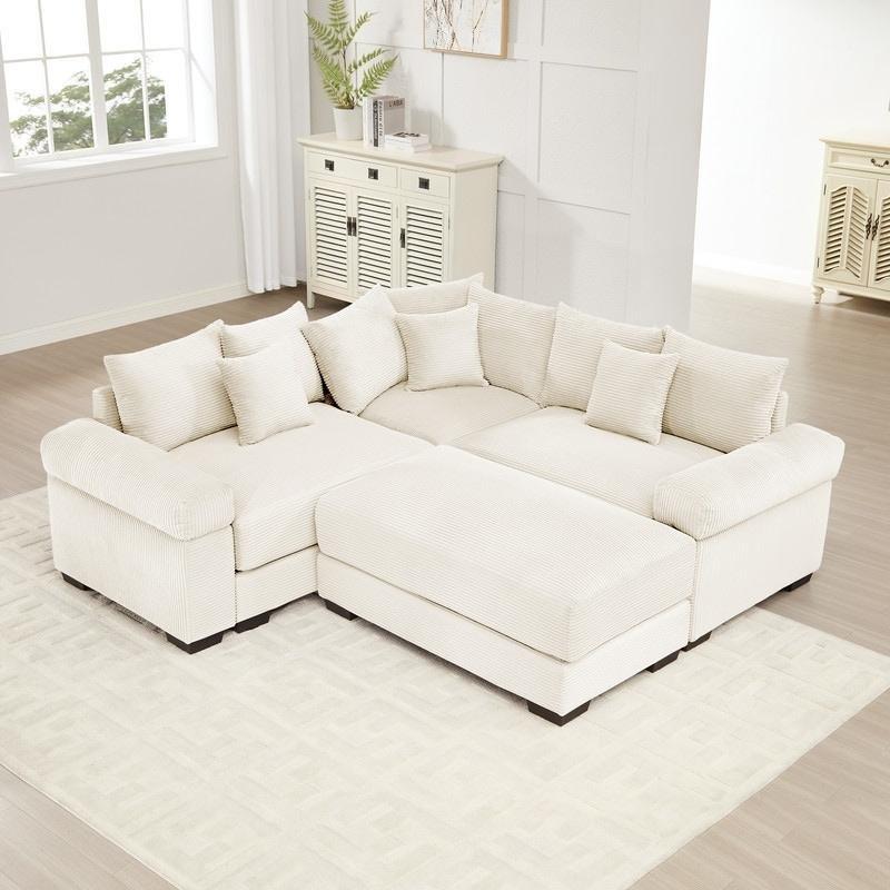 Bej Polyester Puflu Modüler Derin Oturumlu Bohem Koltuk - 278698