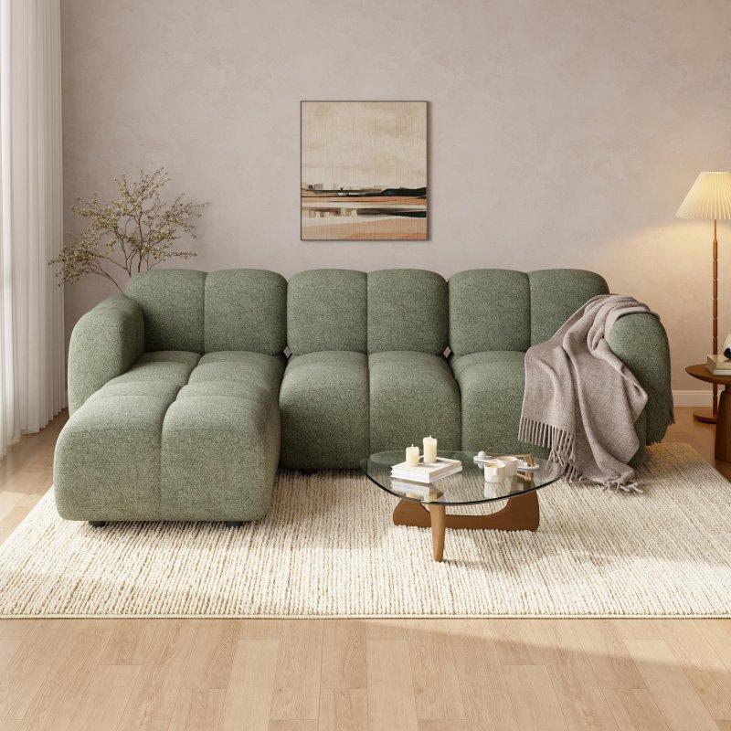 Bej Polyester Puflu Modüler Sol Köşe Koltuk - 231 cm - 260167