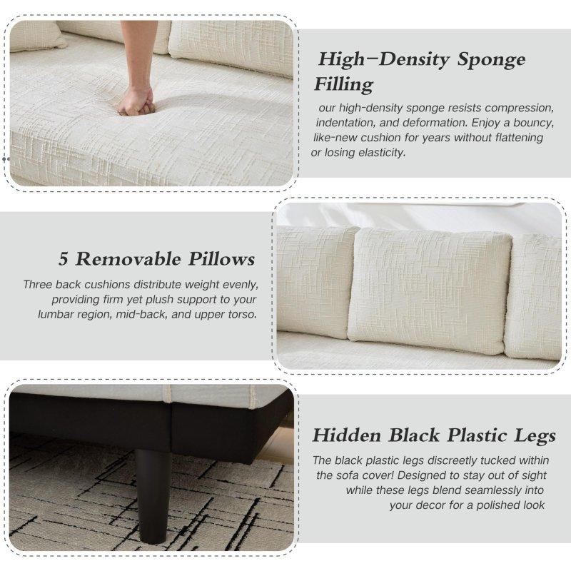 Bej Polyester Şönil Kumaş Çıkarılabilir Kılıflı Bohem Koltuk - 214 cm - 289058
