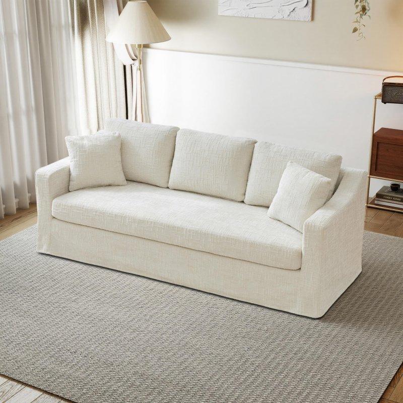 Bej Polyester Şönil Kumaş Çıkarılabilir Kılıflı Bohem Koltuk - 214 cm - 289058