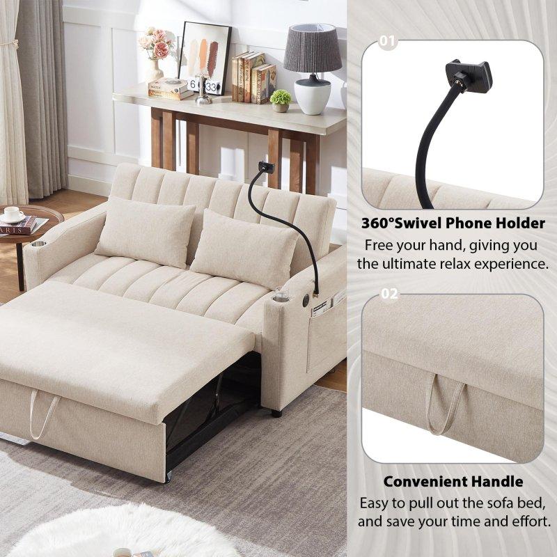 Bej Polyester USB Portlu ve Bardaklıklı Yataklı Bohem Koltuk - 292286