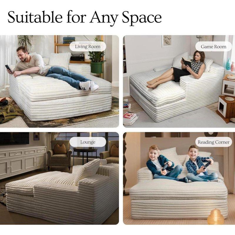 Bej Polyester Yastık Sırtlı Kolsuz Büyük Boy Bohem Koltuk - 153x135 cm - 279396