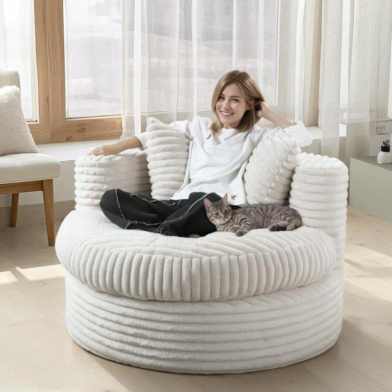 Bej Polyester Yıkanabilir Kılıflı Yuvarlak Bohem Koltuk - 120 cm - 293635