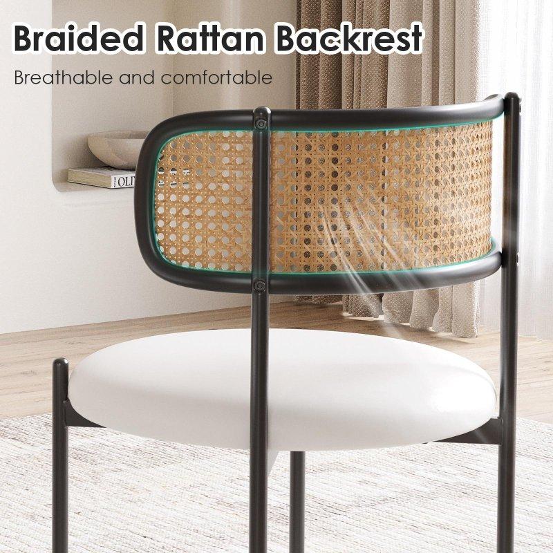 Bej PU Deri Döşemeli Siyah Metal Ayaklı 2li Set Rattan Sandalye - 252262