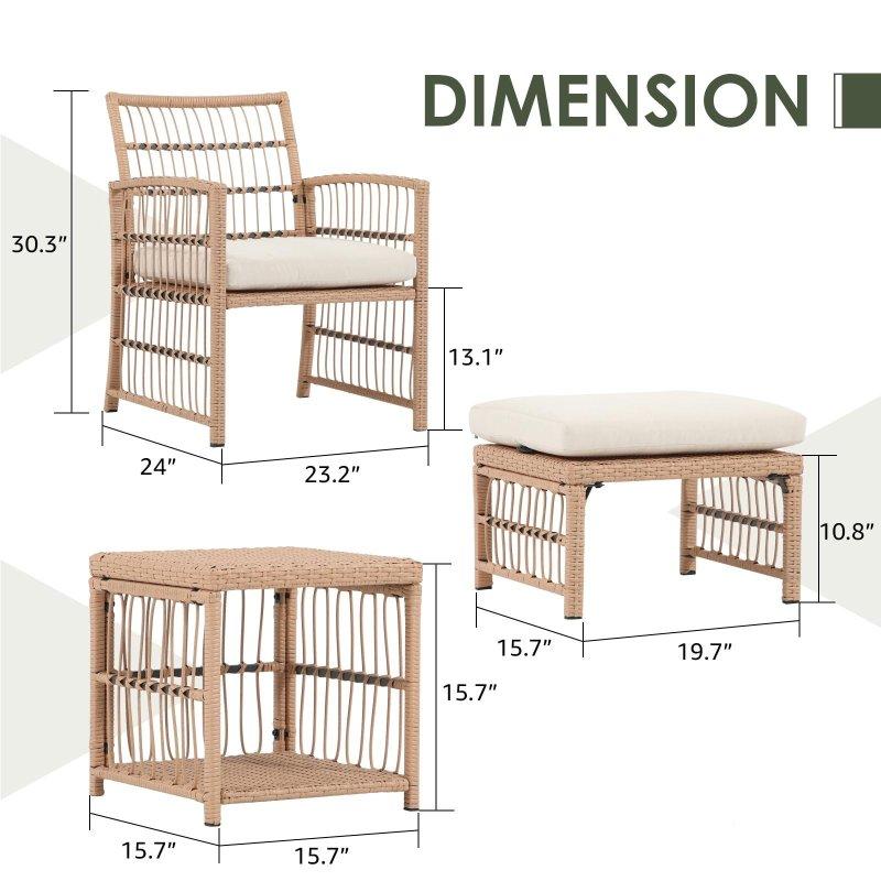Bej Puflu Kahverengi Rattan 5 Parça Bahçe Takımı - 275516