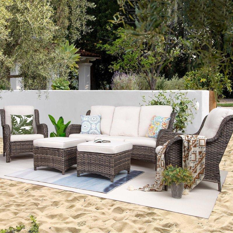 Bej Rattan 5 Parça Puflu Bahçe Takımı - 267547