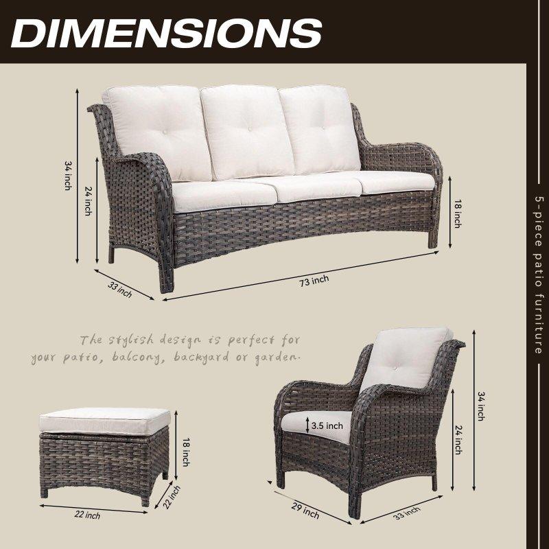 Bej Rattan 5 Parça Puflu Bahçe Takımı - 267547