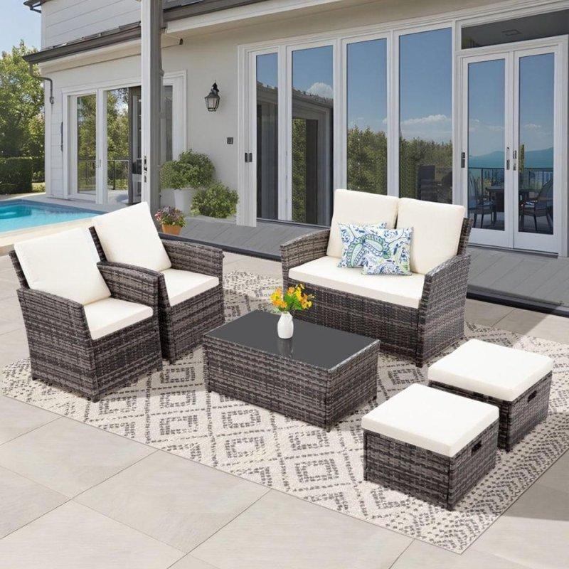 Bej Rattan 6 Parça Minderli Seksiyonel Bahçe Takımı - 273655