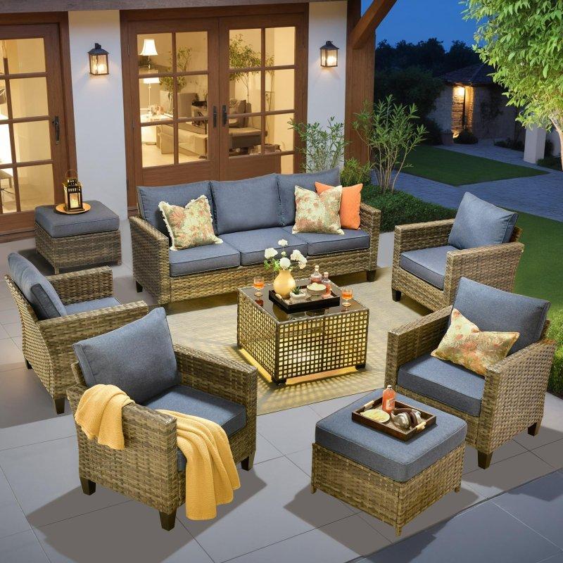 Bej Rattan 8 Parça 7 Kişilik Bahçe Takımı - 270846