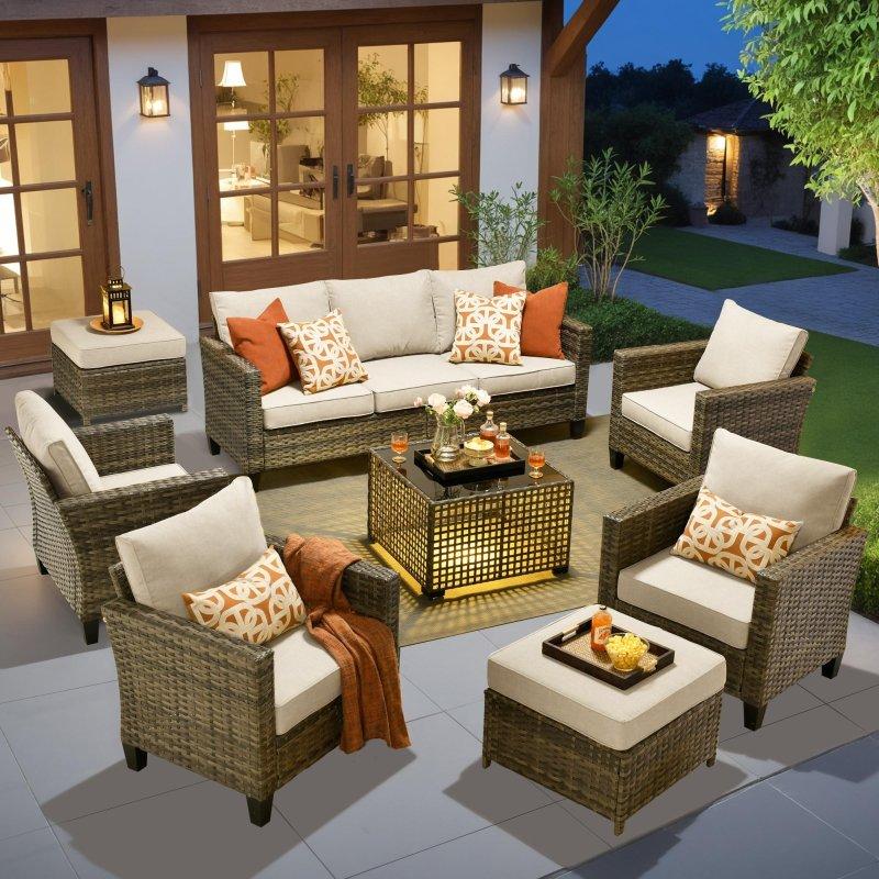 Bej Rattan 8 Parça 7 Kişilik Bahçe Takımı - 270846