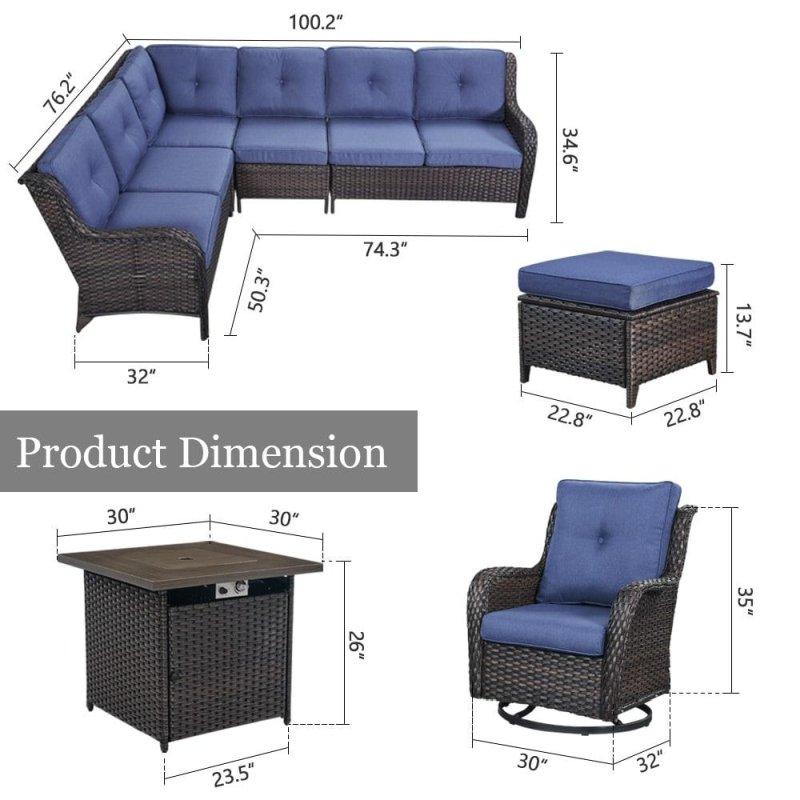 Bej Rattan Ateş Çukurlu 6 Parça L Köşe Bahçe Takımı - 268884
