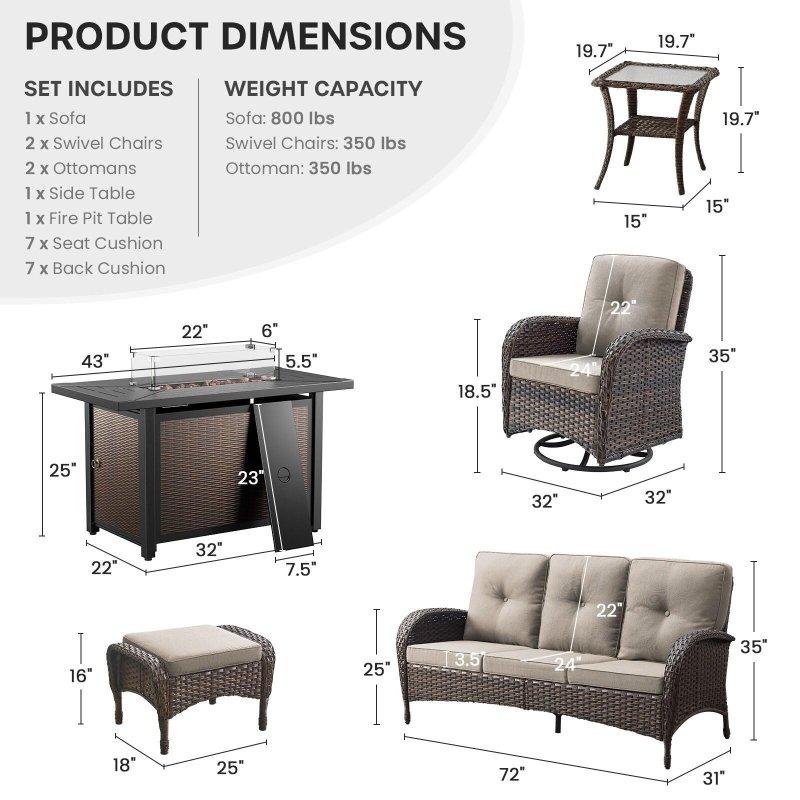 Bej Rattan Ateş Çukurlu 7 Parça Bahçe Takımı - 269717