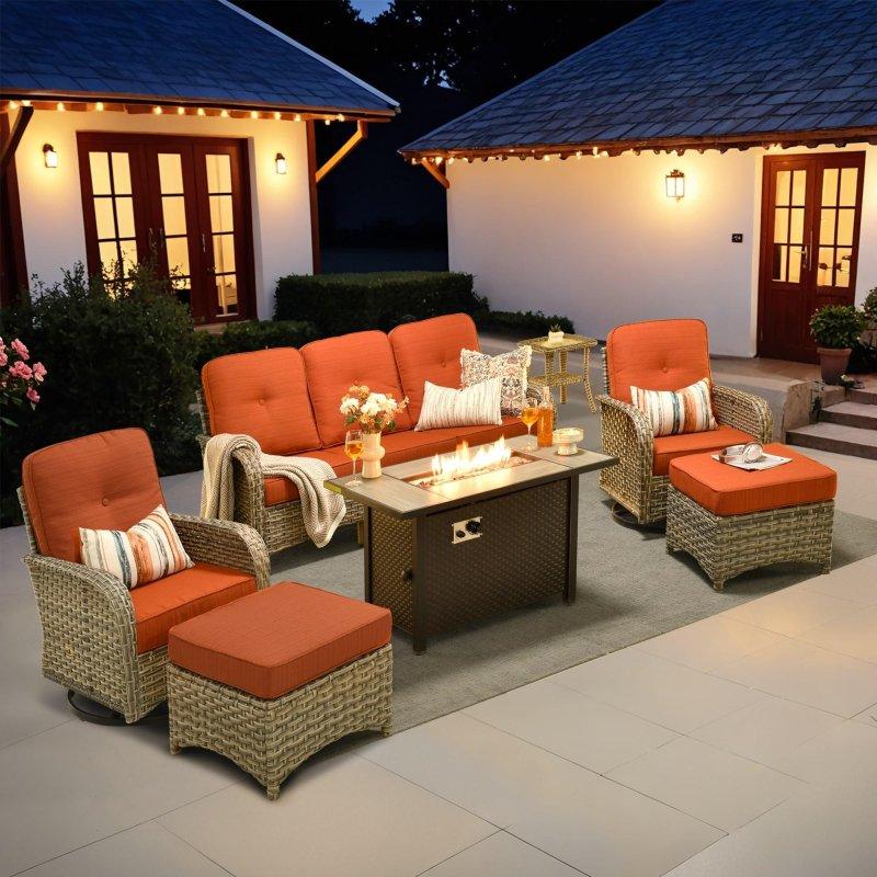 Bej Rattan Ateş Çukurlu 7 Parça Bahçe Takımı - 272287