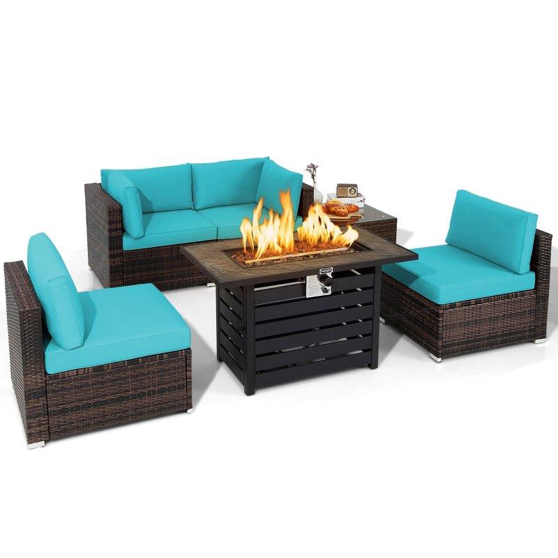 Bej Rattan Ateş Çukurlu Modüler 6 Parça Bahçe Takımı - 274115