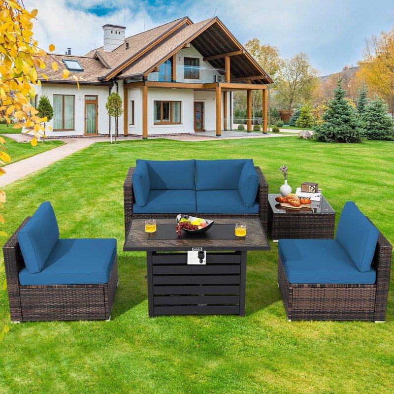 Bej Rattan Ateş Çukurlu Modüler 6 Parça Bahçe Takımı - 274115