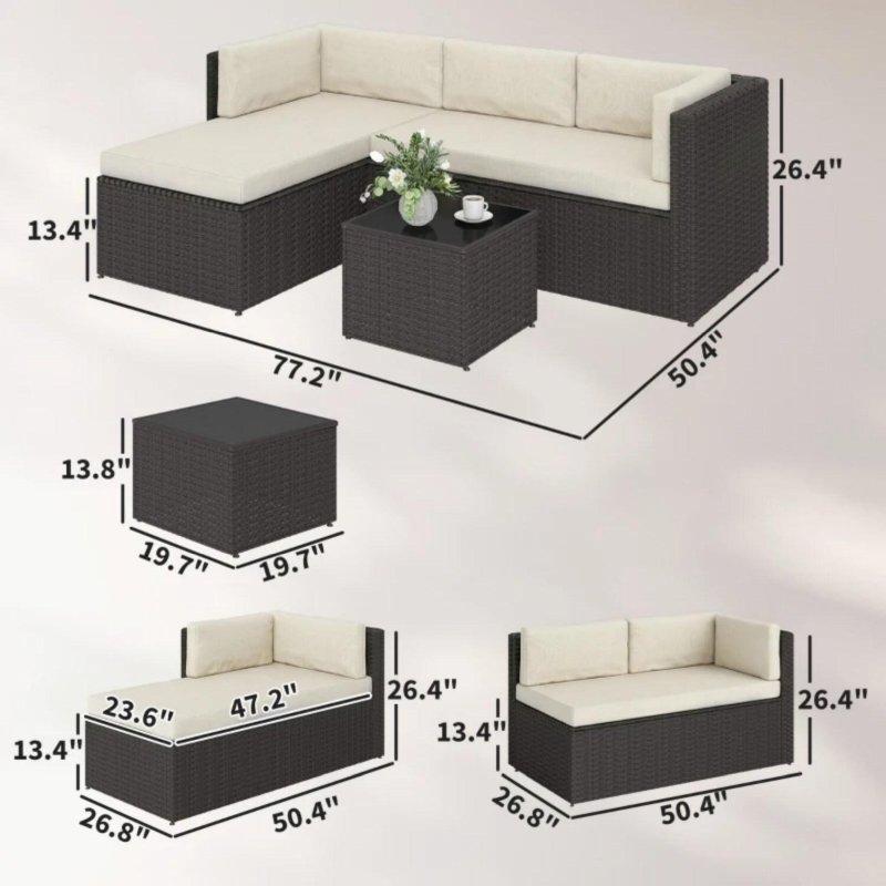 Bej Rattan Çelik İskeletli 3 Parça Köşe Bahçe Takımı - 274097