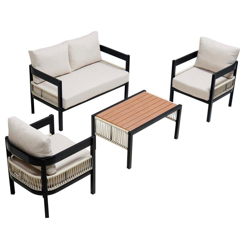 Bej Rattan Dekorlu Demir Minderli 4 Parça Bahçe Takımı - 273233