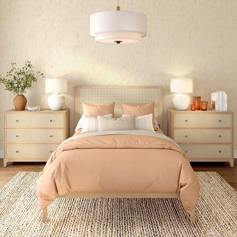 Bej Rattan Detaylı Masif Çam 3 Çekmeceli Şifonyer - 297960