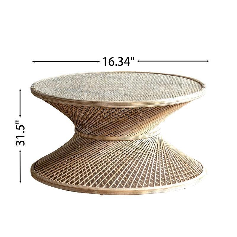 Bej Rattan İskelet Tasarım Yuvarlak Orta Sehpa - 81 cm - 244072