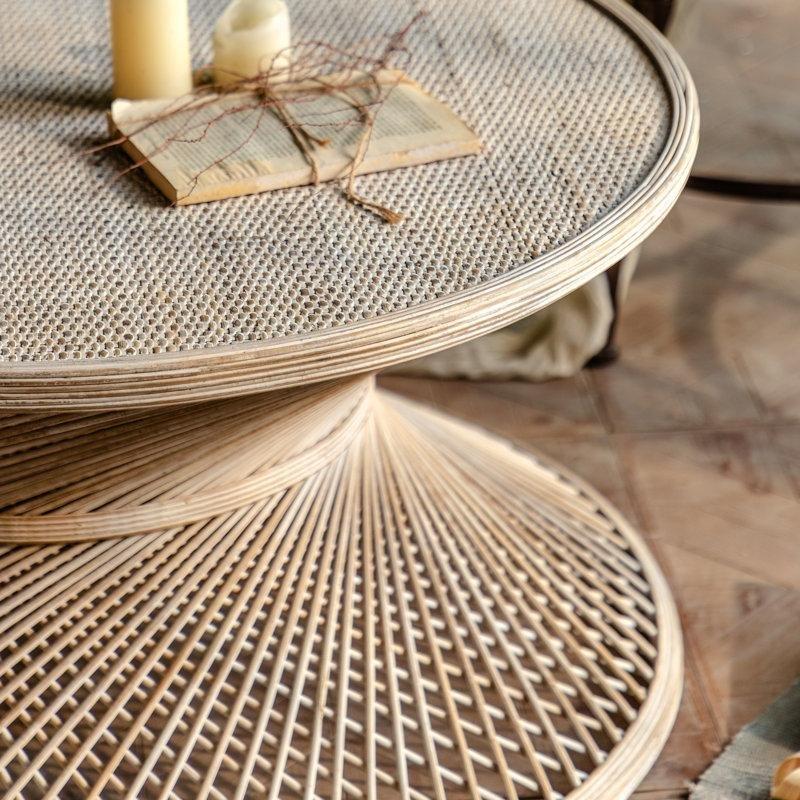 Bej Rattan İskelet Tasarım Yuvarlak Orta Sehpa - 81 cm - 244072
