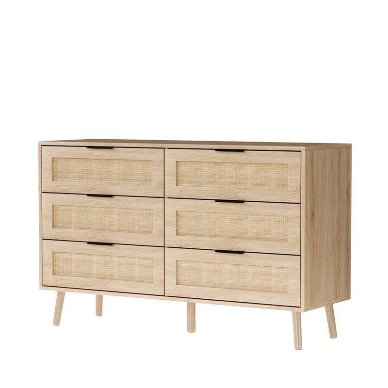 Bej Rattan Masif Ahşap Ayaklı 6 Çekmeceli Şifonyer - 120 cm - 301458