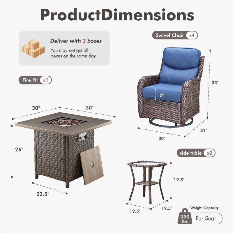 Bej Rattan Metal Ateş Çukurlu Dönerli 7 Parça Bahçe Takımı - 272060