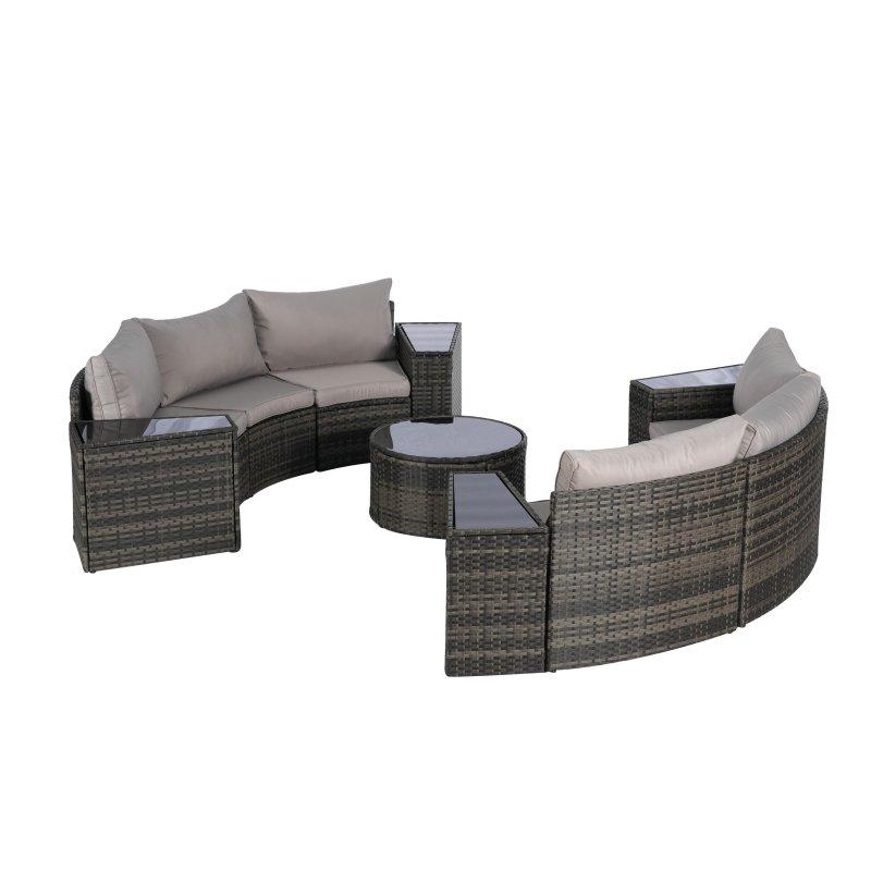 Bej Rattan Metal Modüler Yarım Daire 11 Parça Minderli Bahçe Takımı - 269357