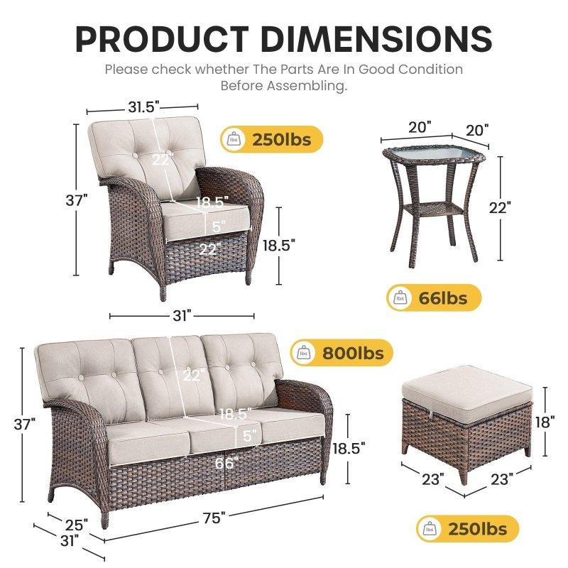 Bej Rattan Minderli 6 Parça Derin Oturumlu Bahçe Takımı - 273612
