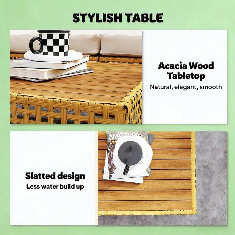 Bej Rattan Modüler 7 Parça Akasya Orta Sehpalı Bahçe Takımı - 272748