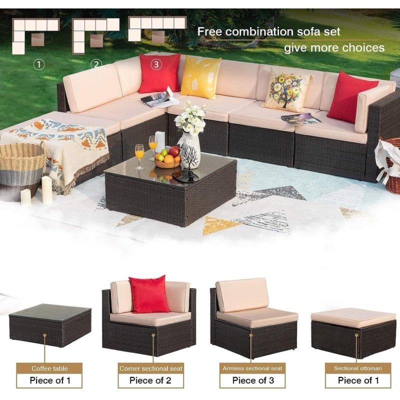 Bej Rattan Modüler 7 Parça Hava Koşullarına Dayanıklı Bahçe Takımı - 275957