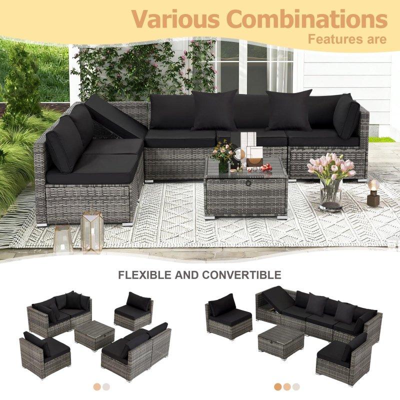 Bej Rattan Modüler Depolamalı Orta Sehpalı Bahçe Takımı - 267249