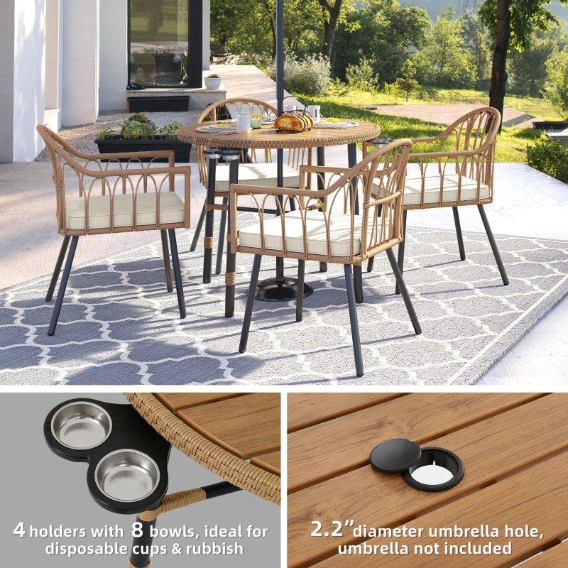 Bej Rattan Şemsiye Delikli 4 Kişilik Bahçe Yemek Seti - 252424