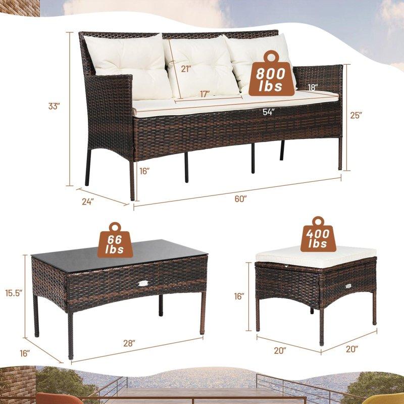 Bej Rattan Temperli Cam Sehpahlı Modüler Bohem Koltuk Takımı - 278831