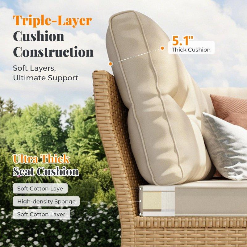 Bej Rattan ve Ahşap Yüksekliği Ayarlanabilir Masalı 8 Kişilik Modüler Bahçe Takımı - 272563