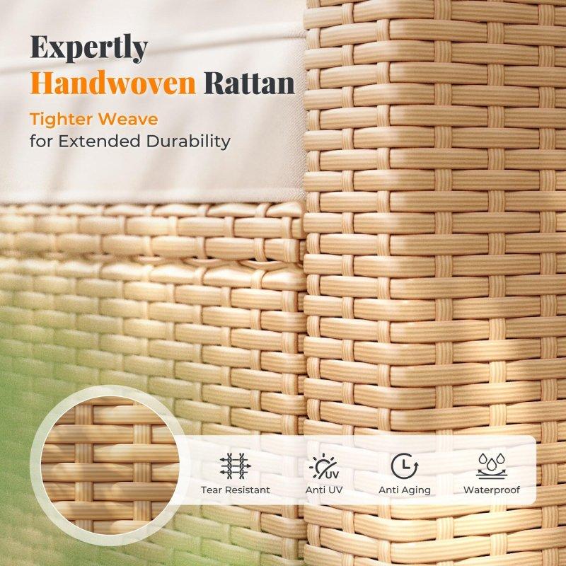 Bej Rattan ve Ahşap Yüksekliği Ayarlanabilir Masalı 8 Kişilik Modüler Bahçe Takımı - 272563