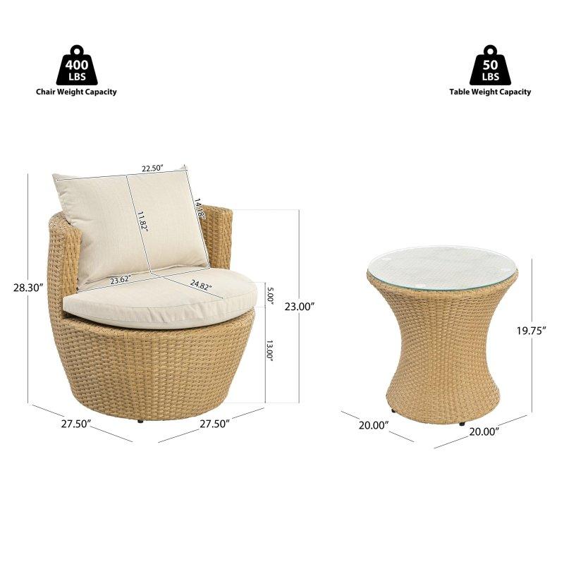 Bej Rattan ve Alüminyum Minderli 3 Parça Cam Tablalı Bahçe Takımı - 272770