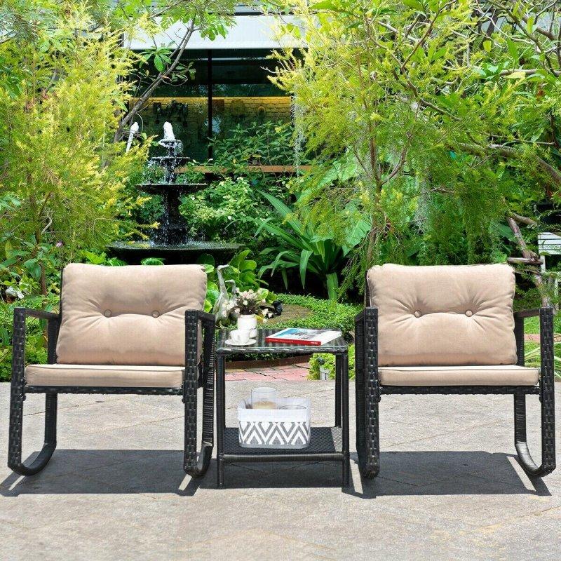 Bej Rattan ve Çelik Minderli Sallanır 3 Parça Bahçe Takımı - 269899