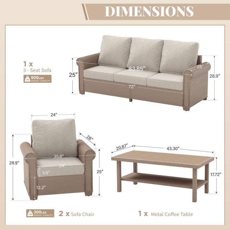 Bej Rattan ve Metal Kavisli Kollu Minderli Bahçe Takımı - 269328