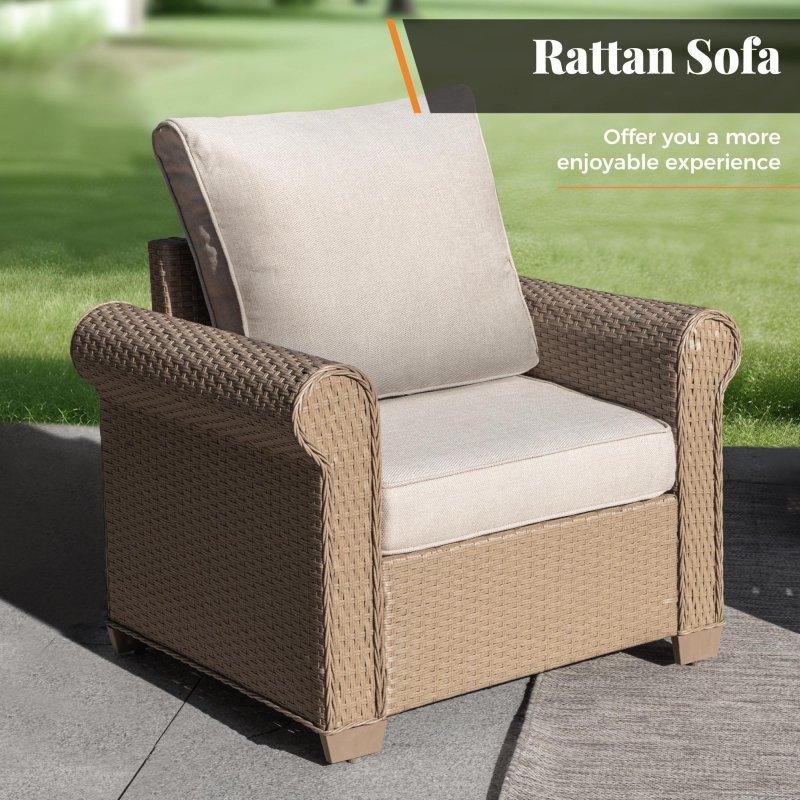 Bej Rattan ve Metal Kavisli Kollu Minderli Bahçe Takımı - 269328