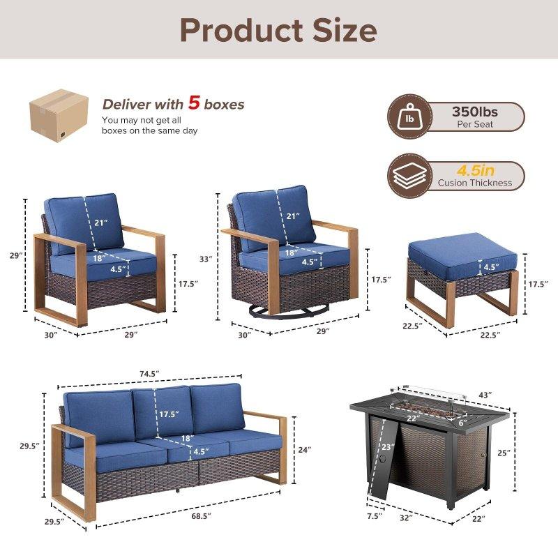 Bej Sentetik Rattan ve Metal Ateş Çukurlu Döner Sandalyeli Bahçe Takımı - 273479