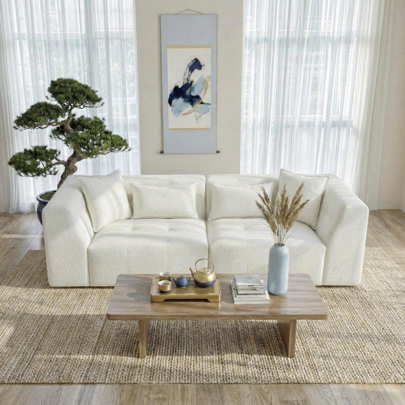 Bej Şönil Bisküvi Kapitoneli Tuxedo Kollu Bohem Koltuk - 248x94 cm - 288999