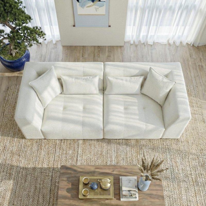 Bej Şönil Bisküvi Kapitoneli Tuxedo Kollu Bohem Koltuk - 248x94 cm - 288999