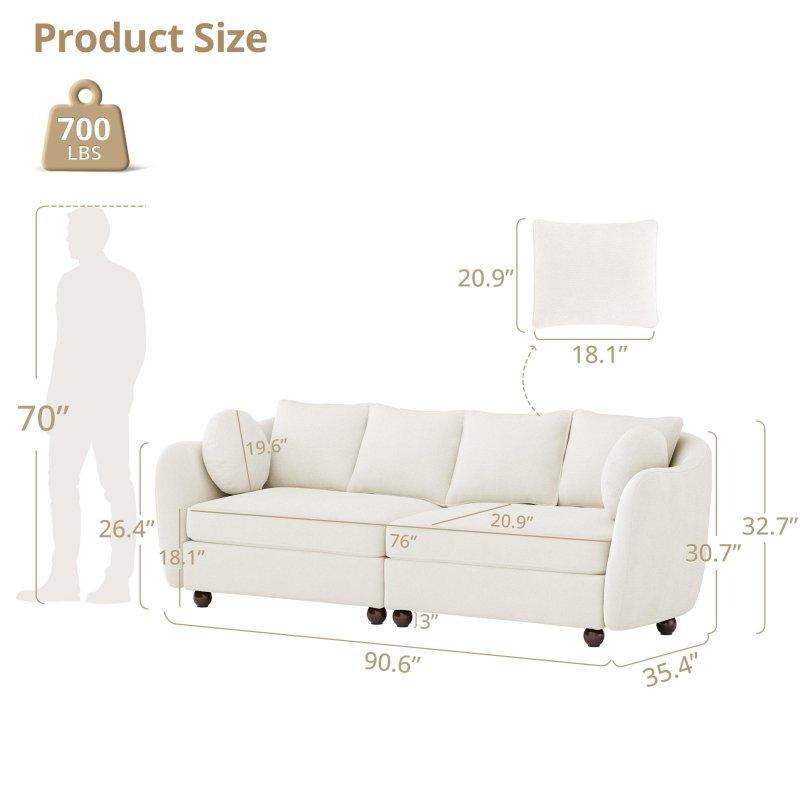 Bej Şönil Kumaş Ahşap Ayaklı 3 Kişilik 6 Yastıklı Bohem Koltuk - 231 cm - 284346