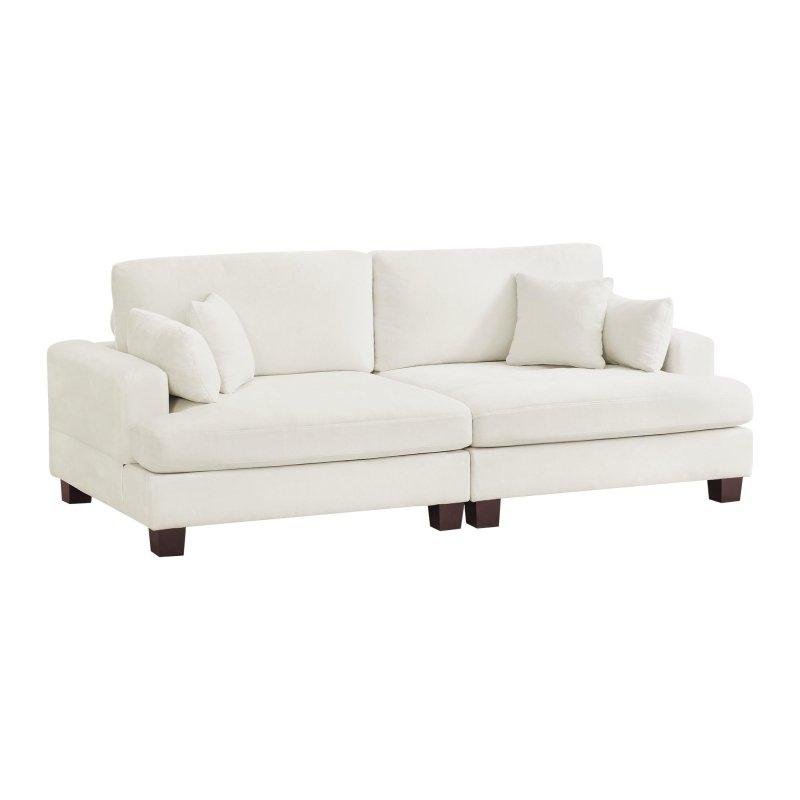 Bej Şönil Kumaş Ahşap Ayarlanabilir Başlıklı 3 Kişilik Bohem Koltuk - 220 cm - 280825