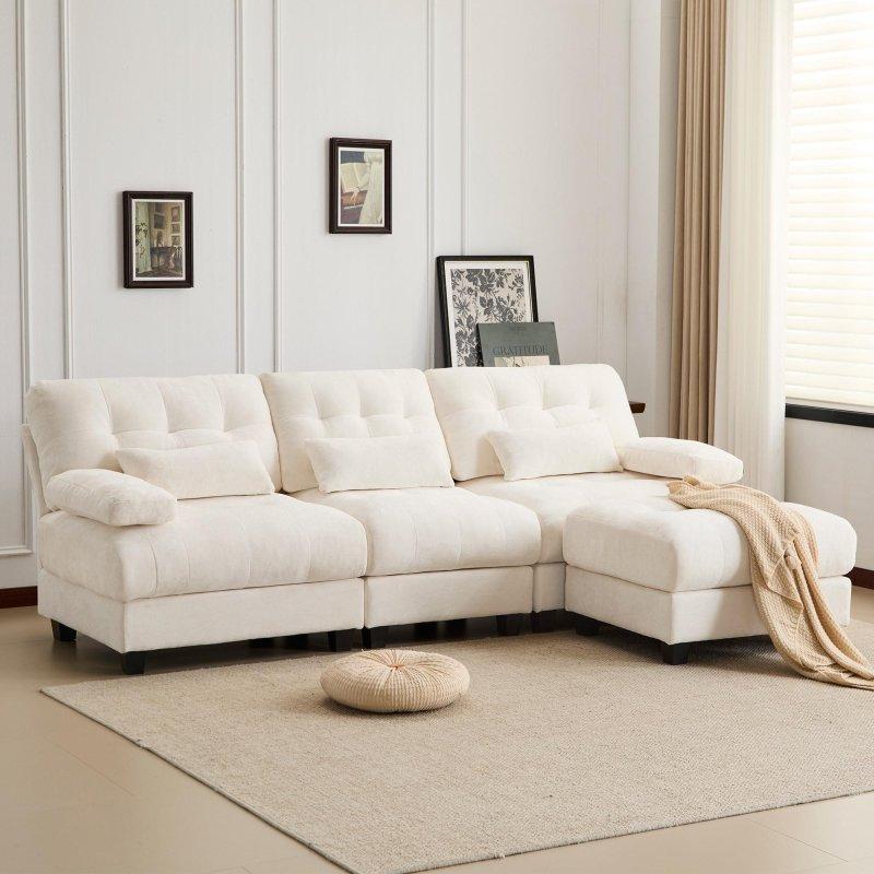 Bej Şönil Kumaş Ayarlanabilir Sırtlıklı Puflu Köşe Koltuk - 237 cm - 257917 Bej Şönil Kumaş Ayarlanabilir Sırtlıklı Puflu Köşe Koltuk - 237 cm - 257917