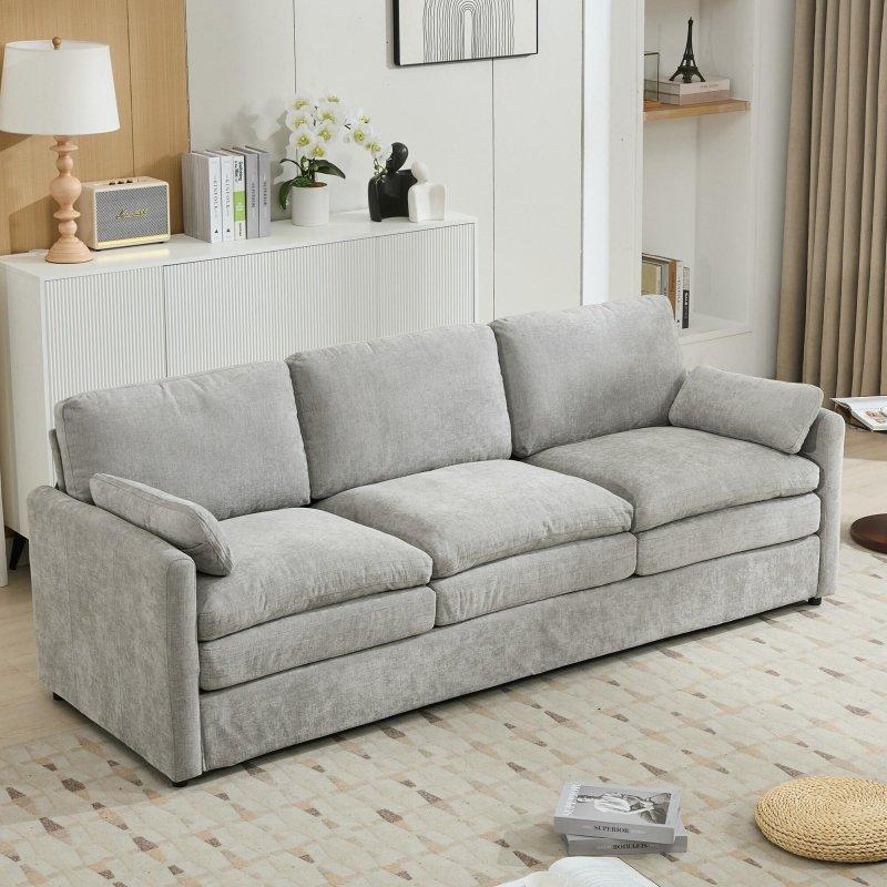 Bej Şönil Kumaş Çift Katmanlı Minderli Bel Yastıklı Bohem Koltuk - 227 cm - 281091