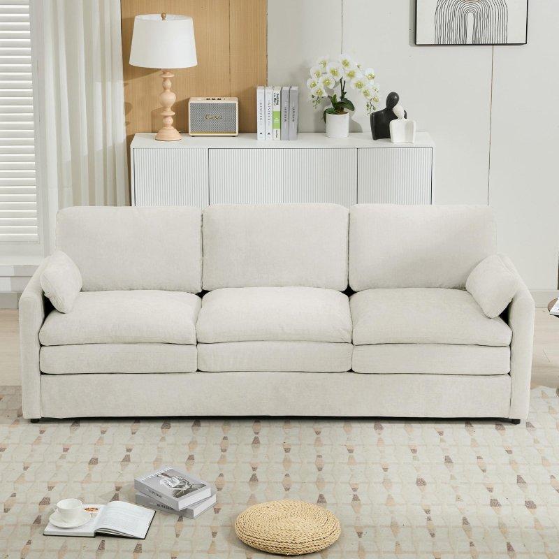 Bej Şönil Kumaş Çift Katmanlı Minderli Bel Yastıklı Bohem Koltuk - 227 cm - 281091