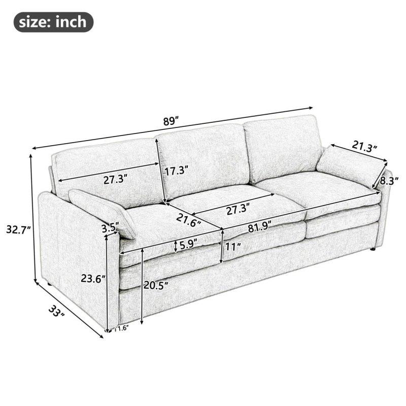 Bej Şönil Kumaş Çıkarılabilir Minderli 3 Kişilik Bohem Koltuk - 227 cm - 291199