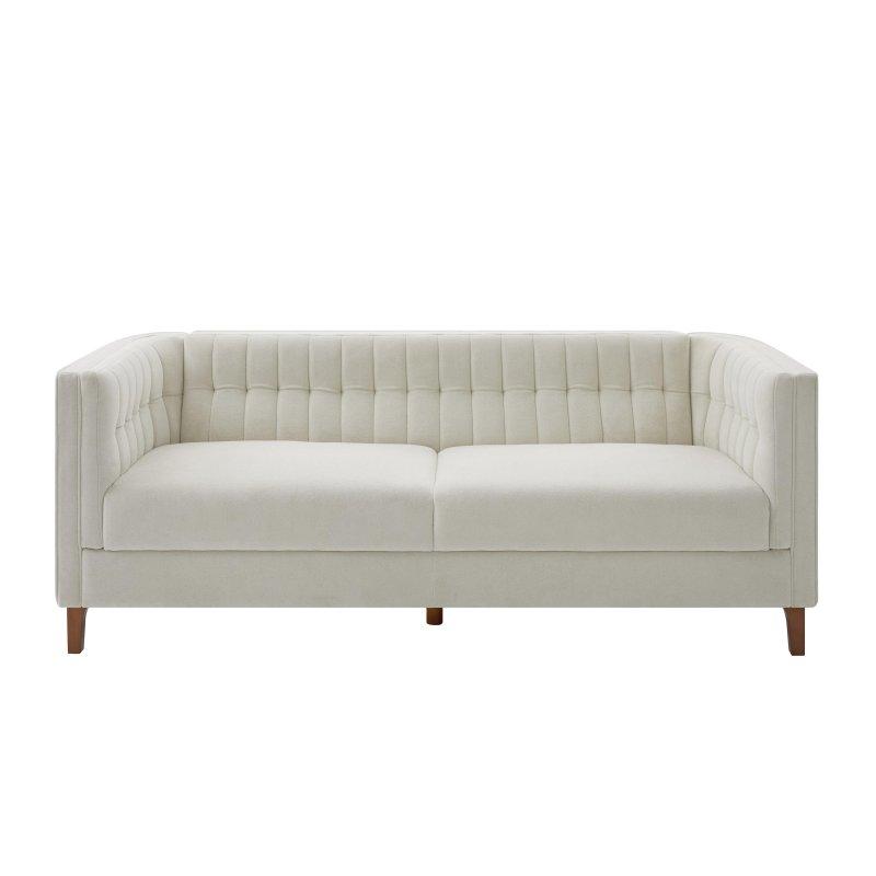 Bej Şönil Kumaş Dikey Dikişli Masif Huş Ağacı Ayaklı 3 Kişilik Bohem Koltuk - 194 cm - 287992
