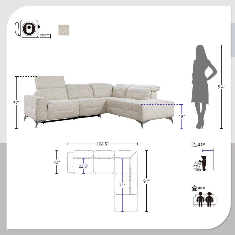 Bej Şönil Kumaş Elektrikli Mekanizmalı Ayarlanabilir Başlıklı Sağ Uzanmalı Köşe Koltuk - 276x232 cm - 257643